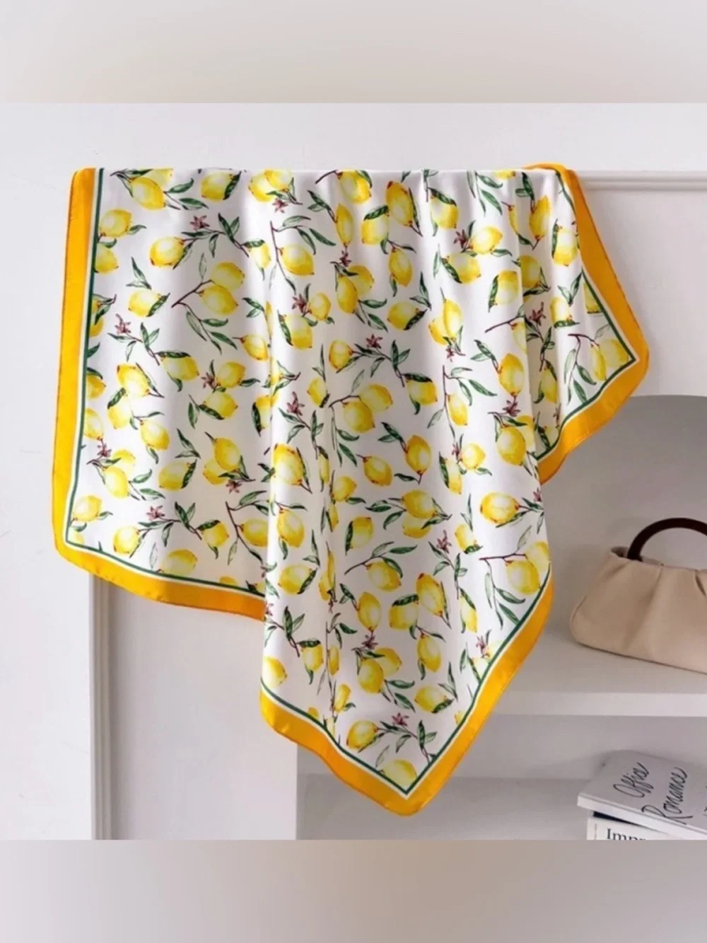 Lemon Print Satin Scarf Square Cottagecore Coastal Italian Summer Chic NWT